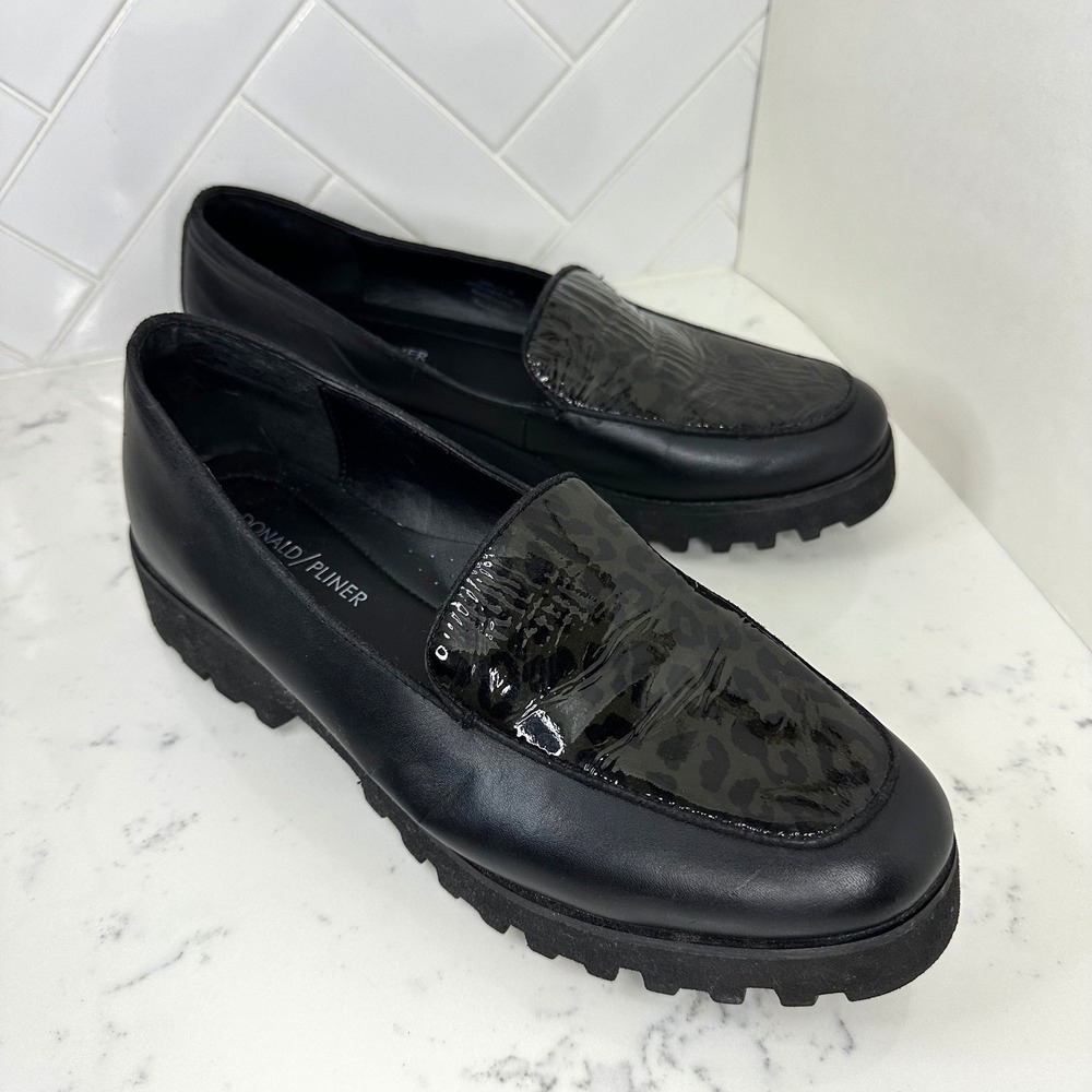 Donald Pliner Rowin Platform Animal Print Loafers Womens 8.5 Leopard Lug Sole‎